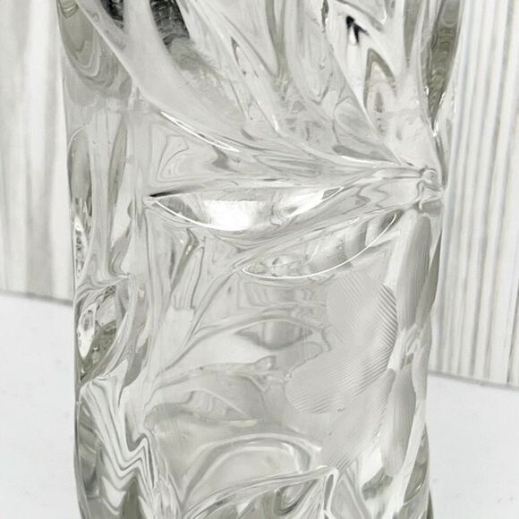 Vintage American Glass Etched Clear Vase Ribbed Top Flowers‎ Floral Star 12” - Picture 6 of 10